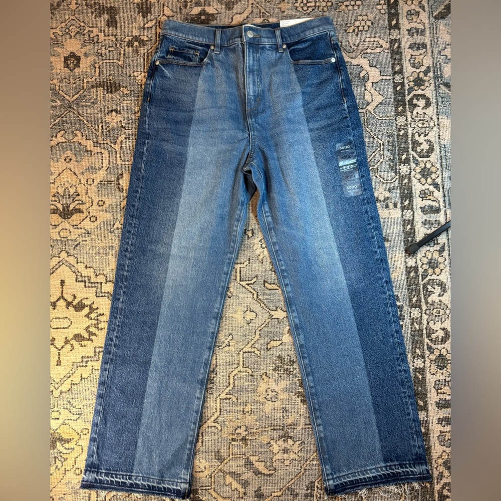 LOFT Two-Tone Vertical Panel Straight Leg High Rise Jeans - Blue